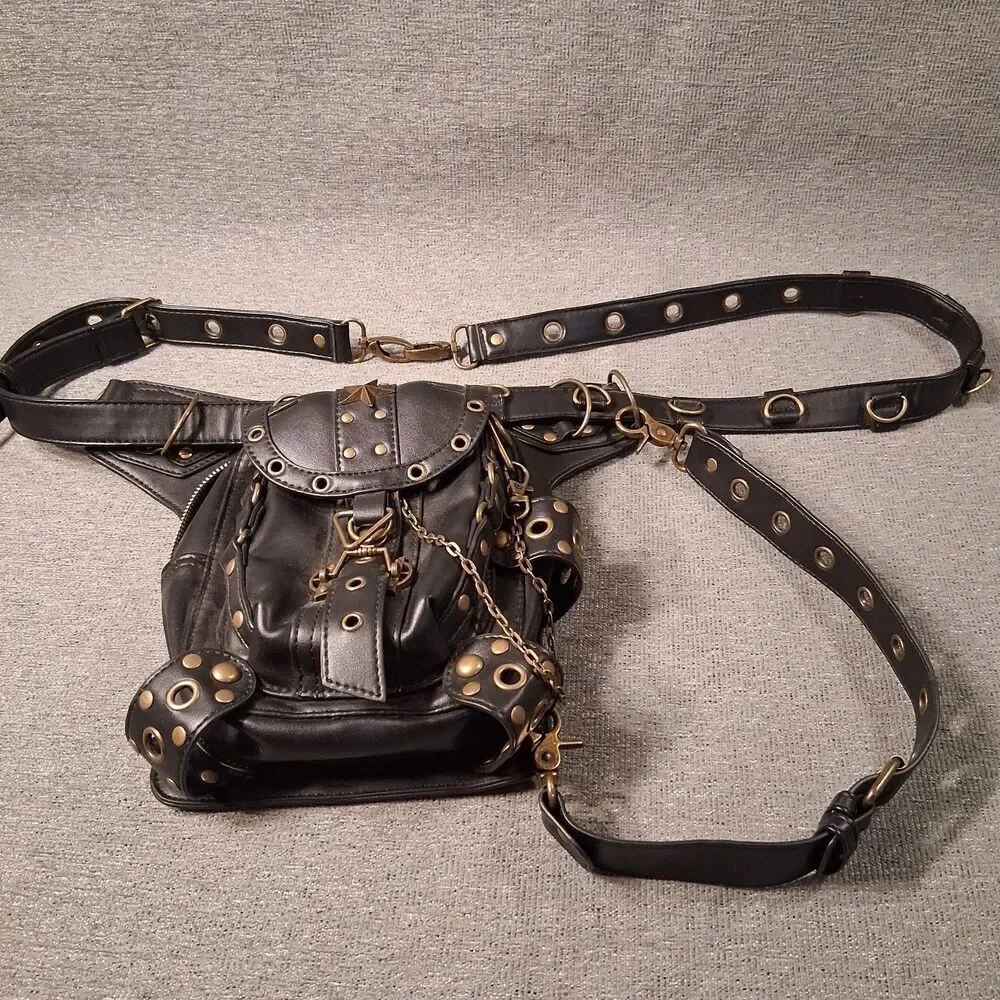 Steampunk Waist Bag Faux-leather Motorcycle Shoulder Bag Satchels Leg Hip Pack